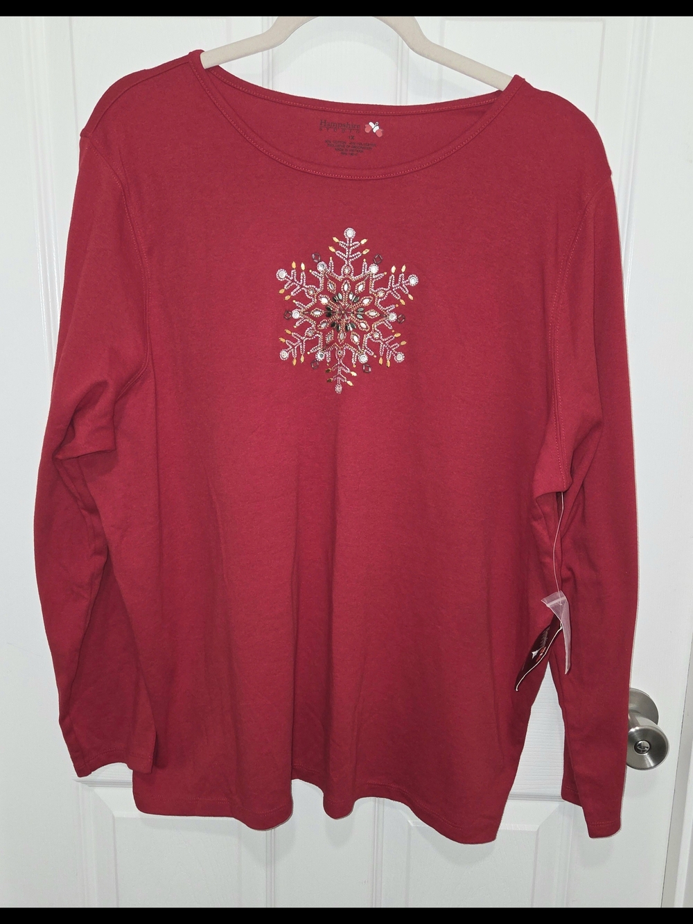 Hampshire Studio NWT Snowflake 3/4" Sleeve Red Christmas Top 1X PLEASE READ.